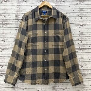 Arizona Jeans Co Men's XL Gray/Beige Plaid Ling Sleeve Cotton Flannel Shirt